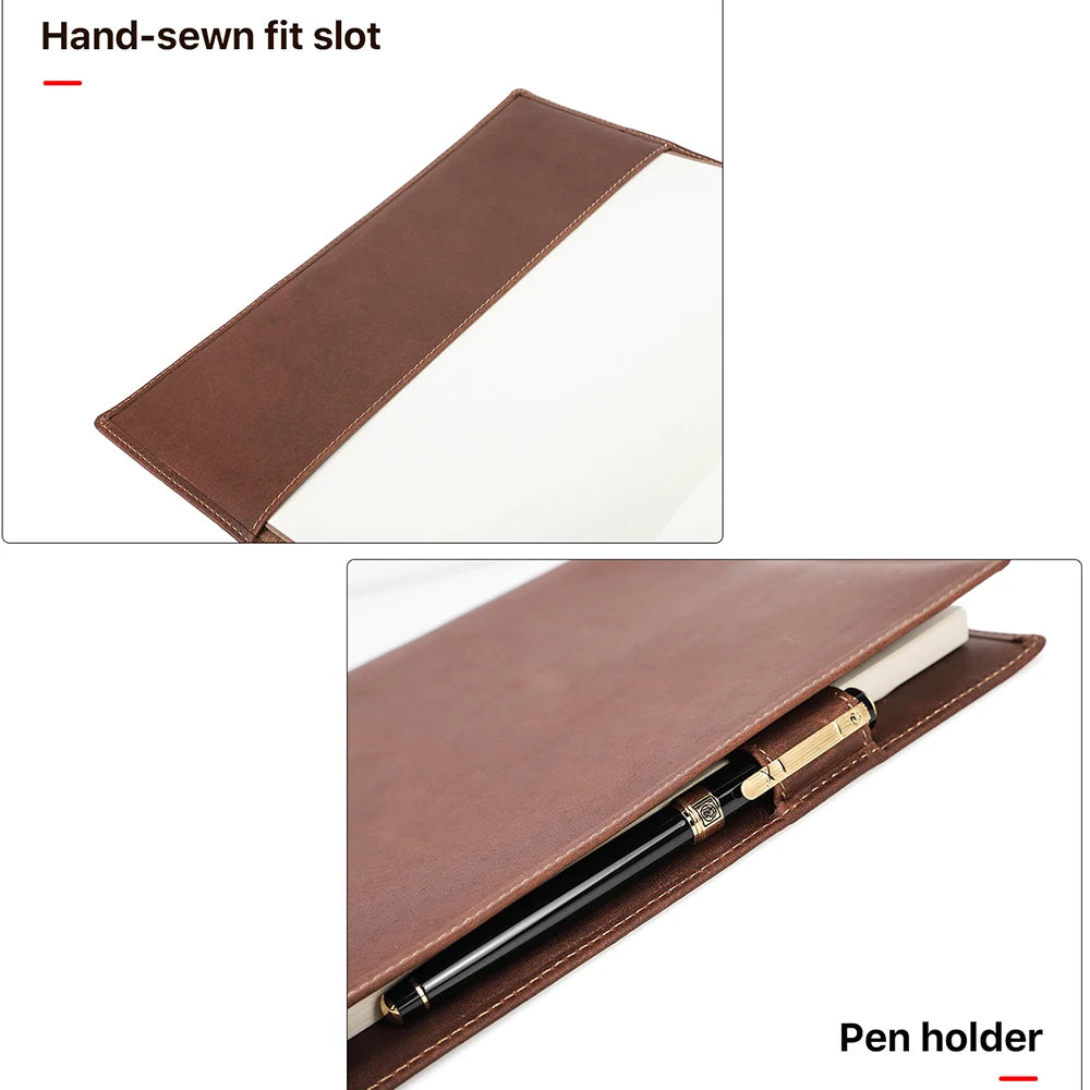 Copertina in vera pelle per quaderno A5 o B5, con portapenne – foto 6