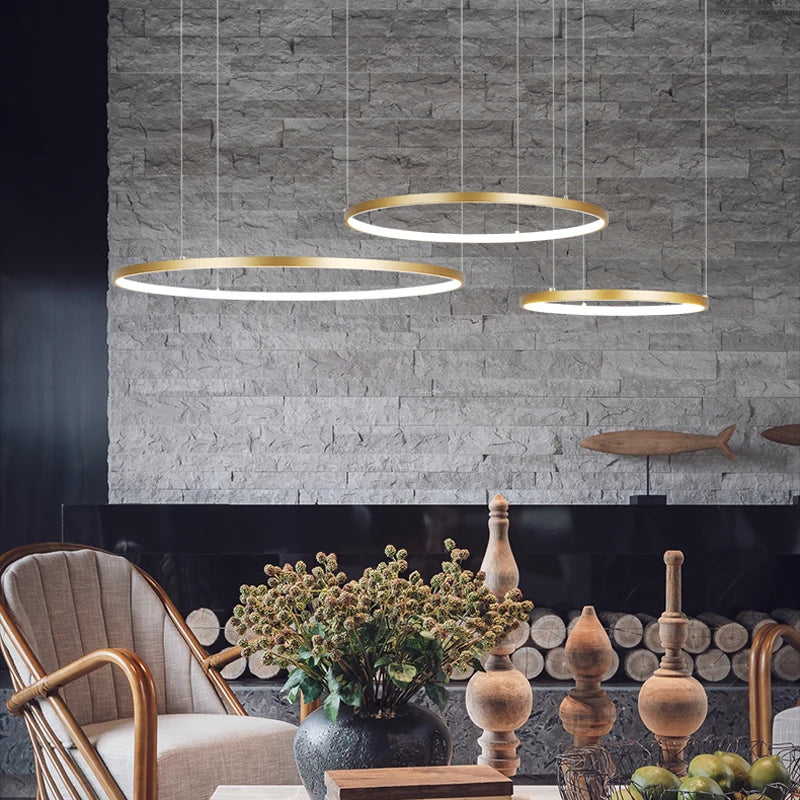 Lampadario LED ad anelli in alluminio, da 40 a 100 cm – dettaglio 1