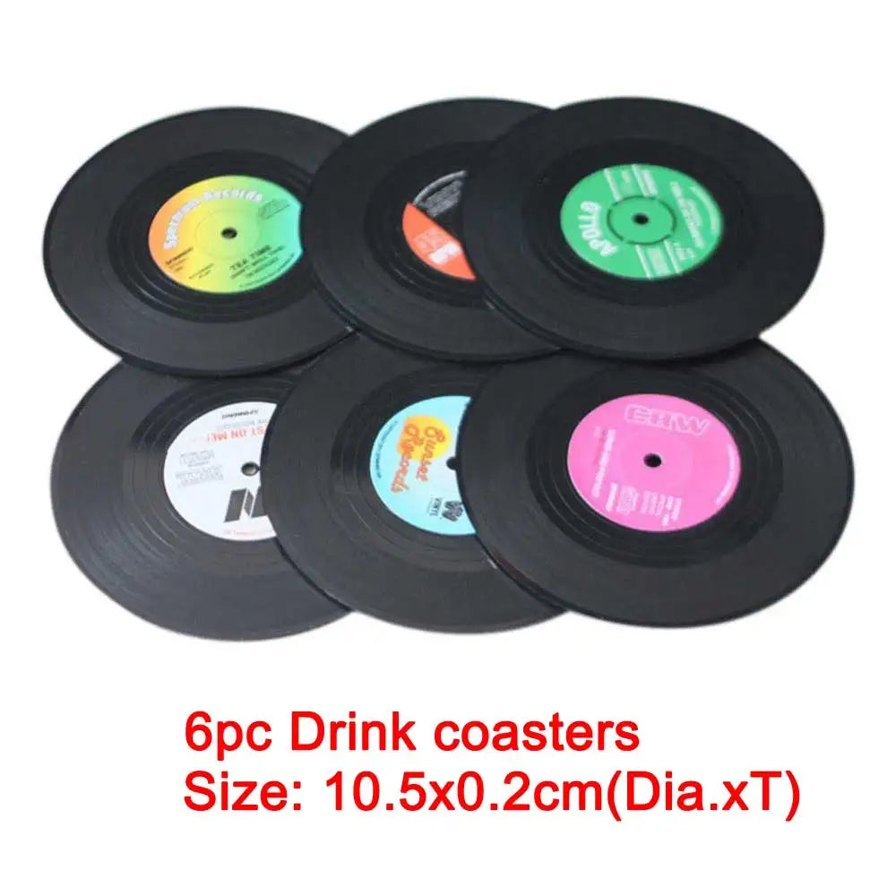 Set di Sottobicchieri Retro a Forma di Disco in Vinile