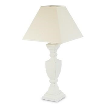 Lampada bianca con paralume in tessuto bianco