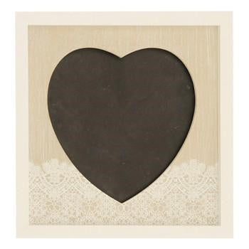 Lavagnetta cuore legno nat pizzo bia