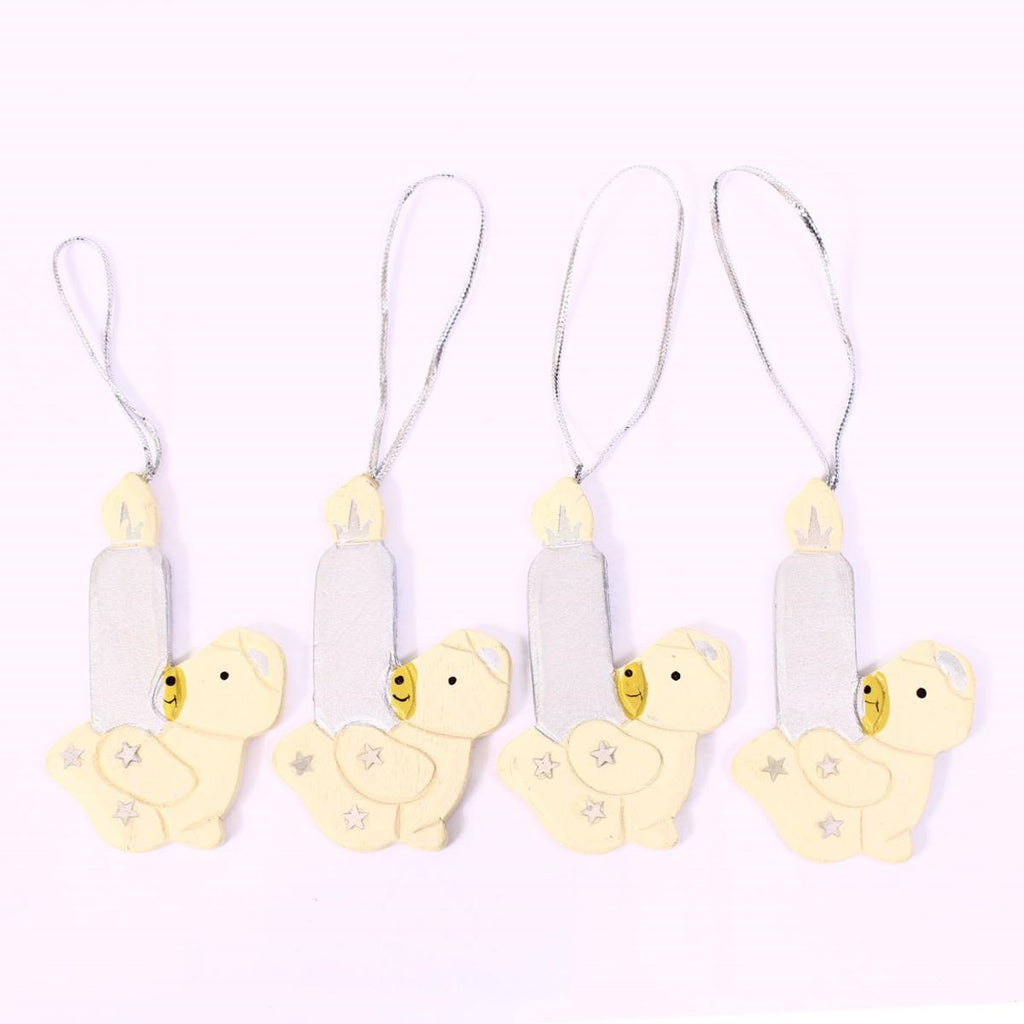 Decoro candela in legno con orsetto, set da 4, 7x4 cm (kit da 10)