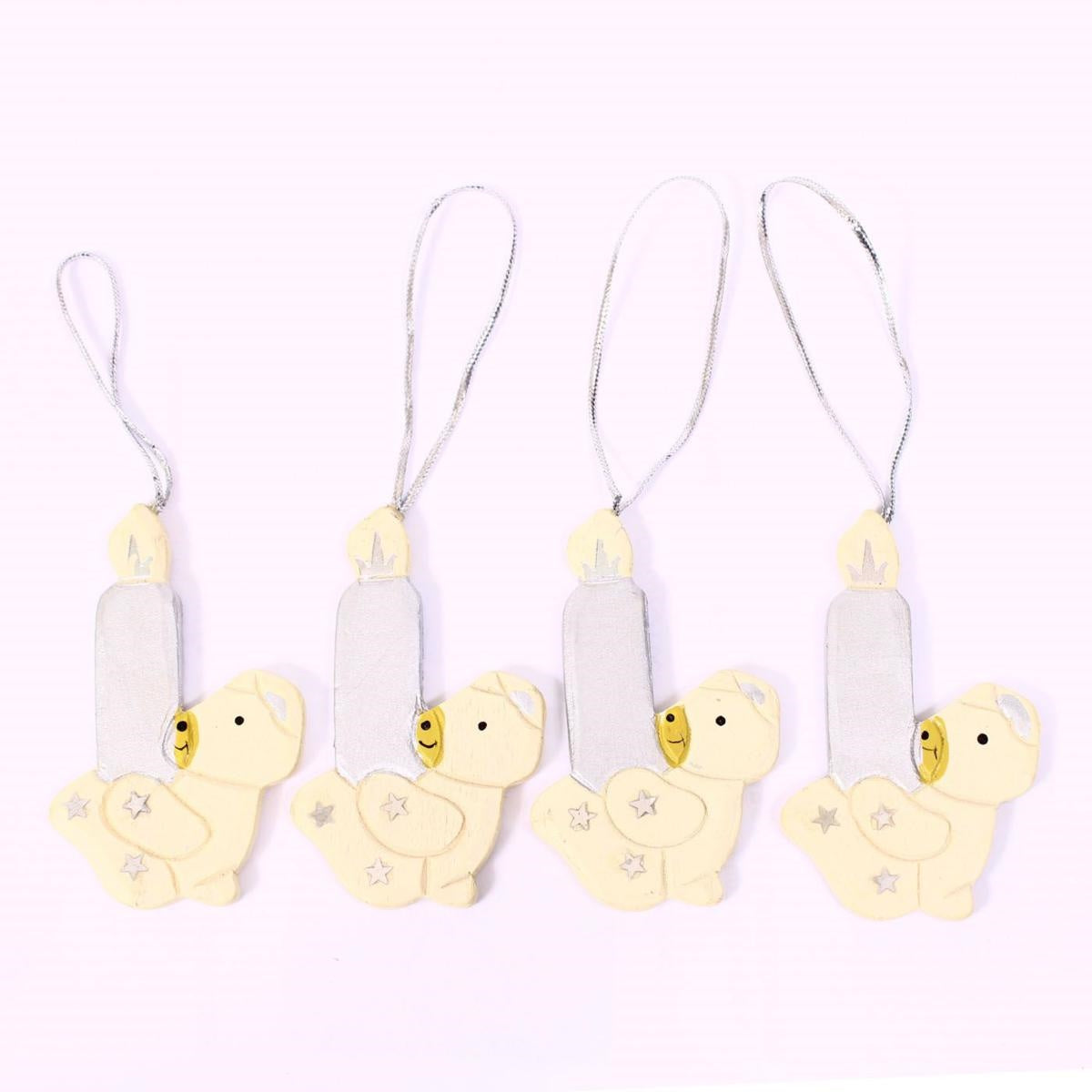 Decoro candela in legno con orsetto, set da 4, 7x4 cm (kit da 10)