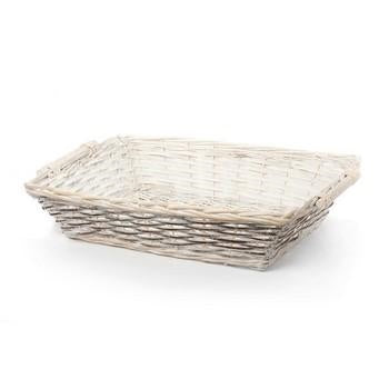 Cesto rettangolare grande in vimini crema a righe marroni (kit da 3)