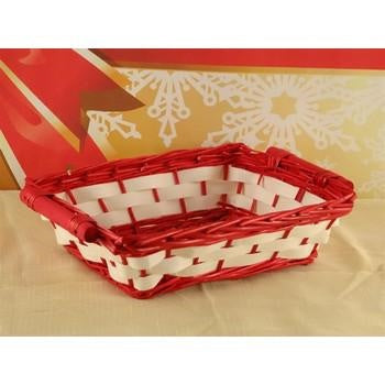 Cesto rettangolare piccolo in vimini rosso e bianco (kit da 10)