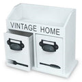 Porta posate legno bianco vintage, 21x10x17,5 cm