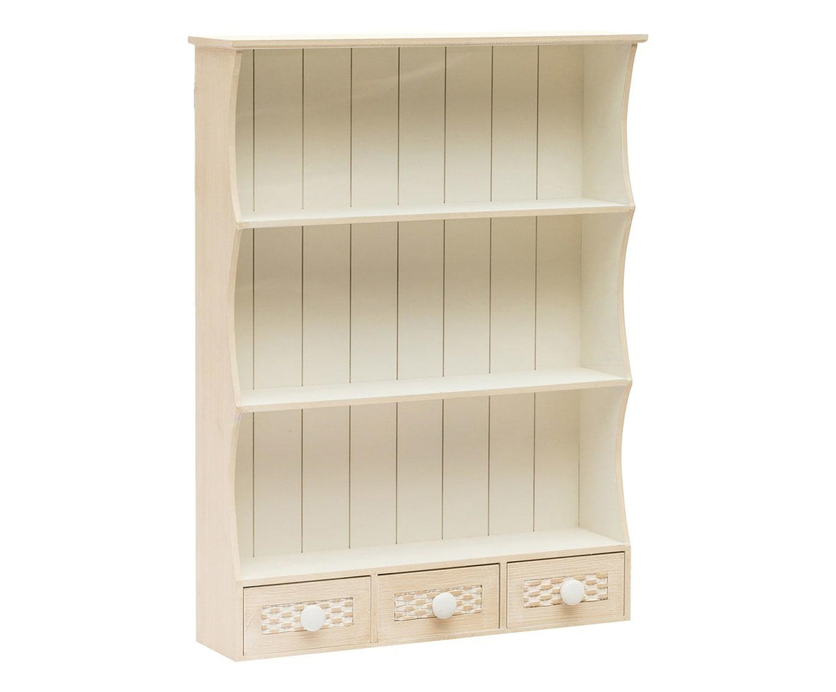 Mensola in legno beige a 3 piani con 3 cassetti