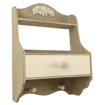 Mensola in legno bianco con cassetto e 2 appendini bicolore