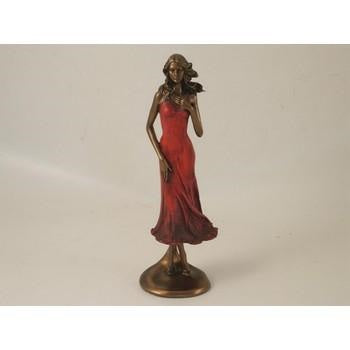Statuetta di donna in bronzo con vestito rosso, H31 cm (kit da 3)