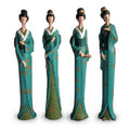 Statuetta di geisha azzurra, 4 pose, set di 4