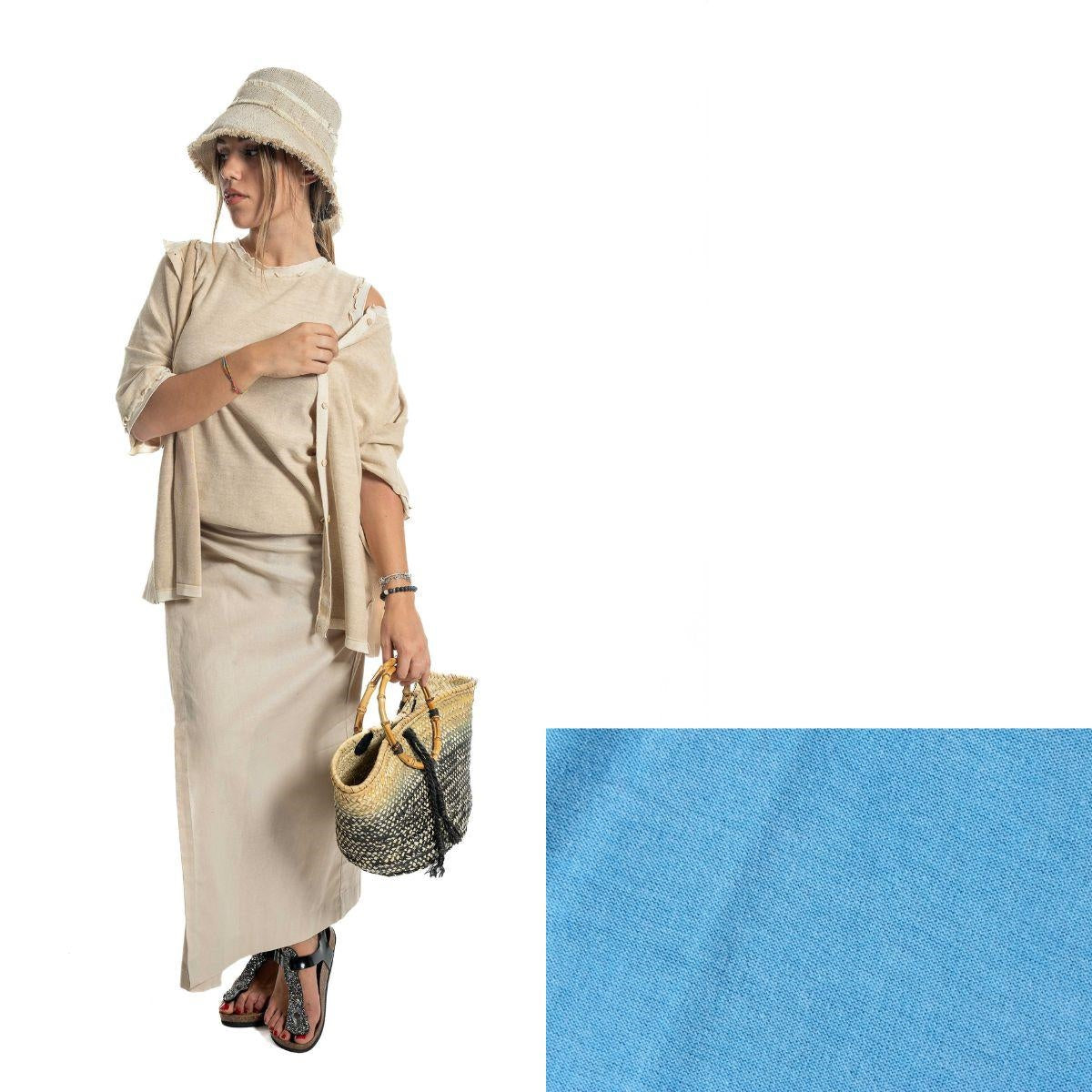 Cardigan turchese in cotone e lino, taglia L