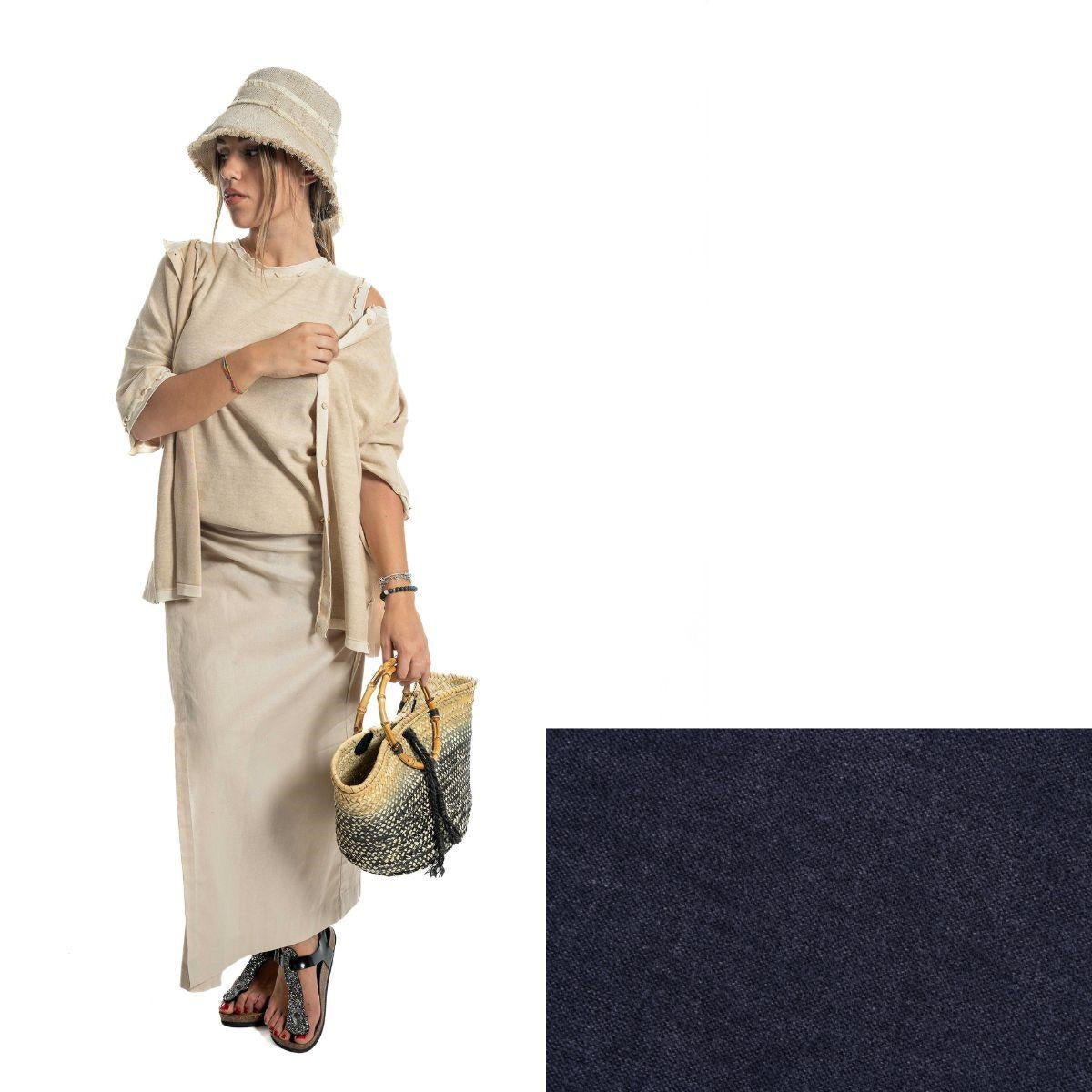 Cardigan blu in cotone e lino, taglia M