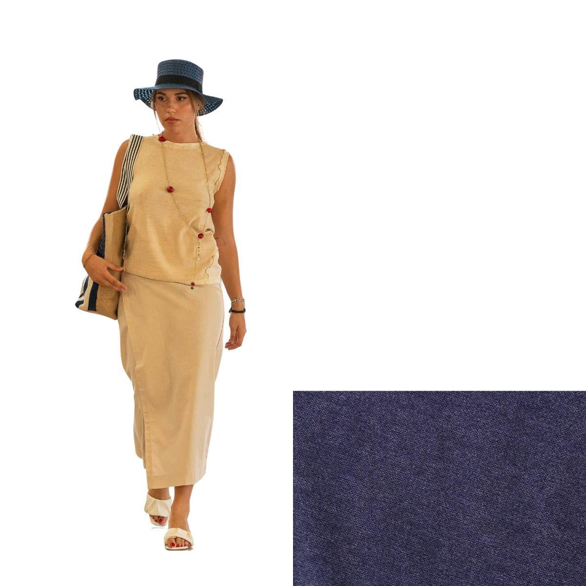 Canottiera blu in cotone e lino, taglia M