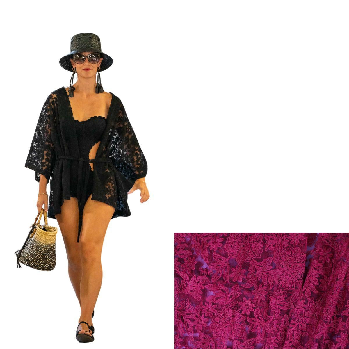 Kimono in pizzo rosso, 100% cotone