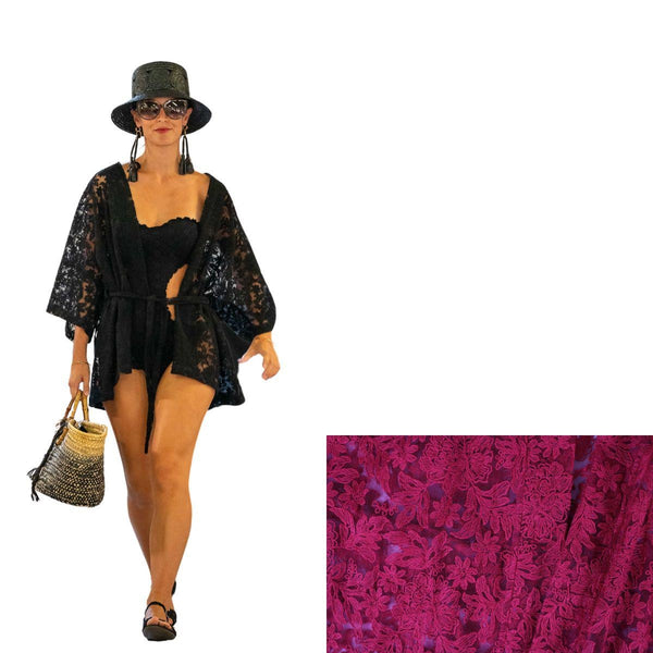 Kimono in pizzo rosso, 100% cotone