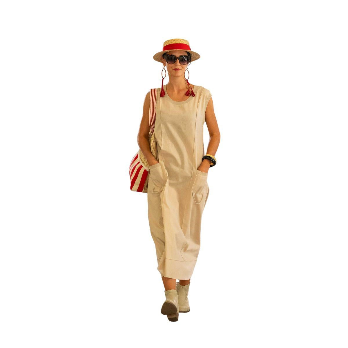 Abito beige in lino e cotone, taglia L
