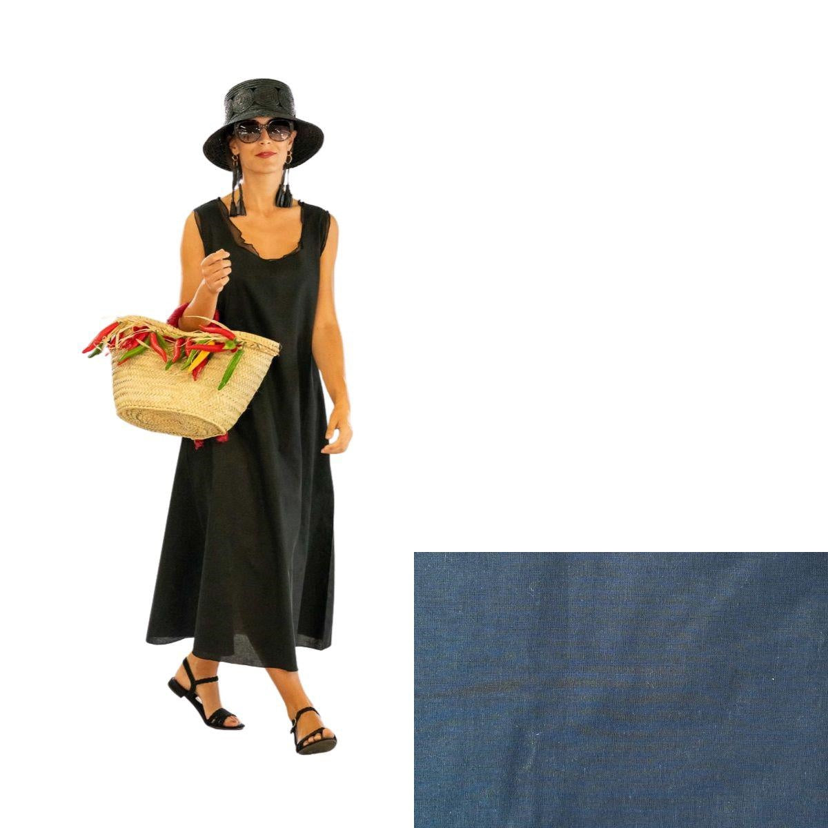 Abito blu in lino, cotone e pura seta, taglia XL