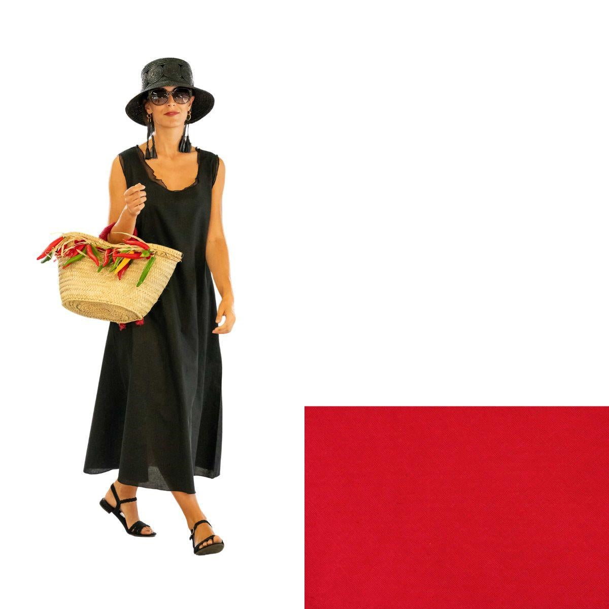 Abito rosso in lino, cotone e pura seta, taglia XL