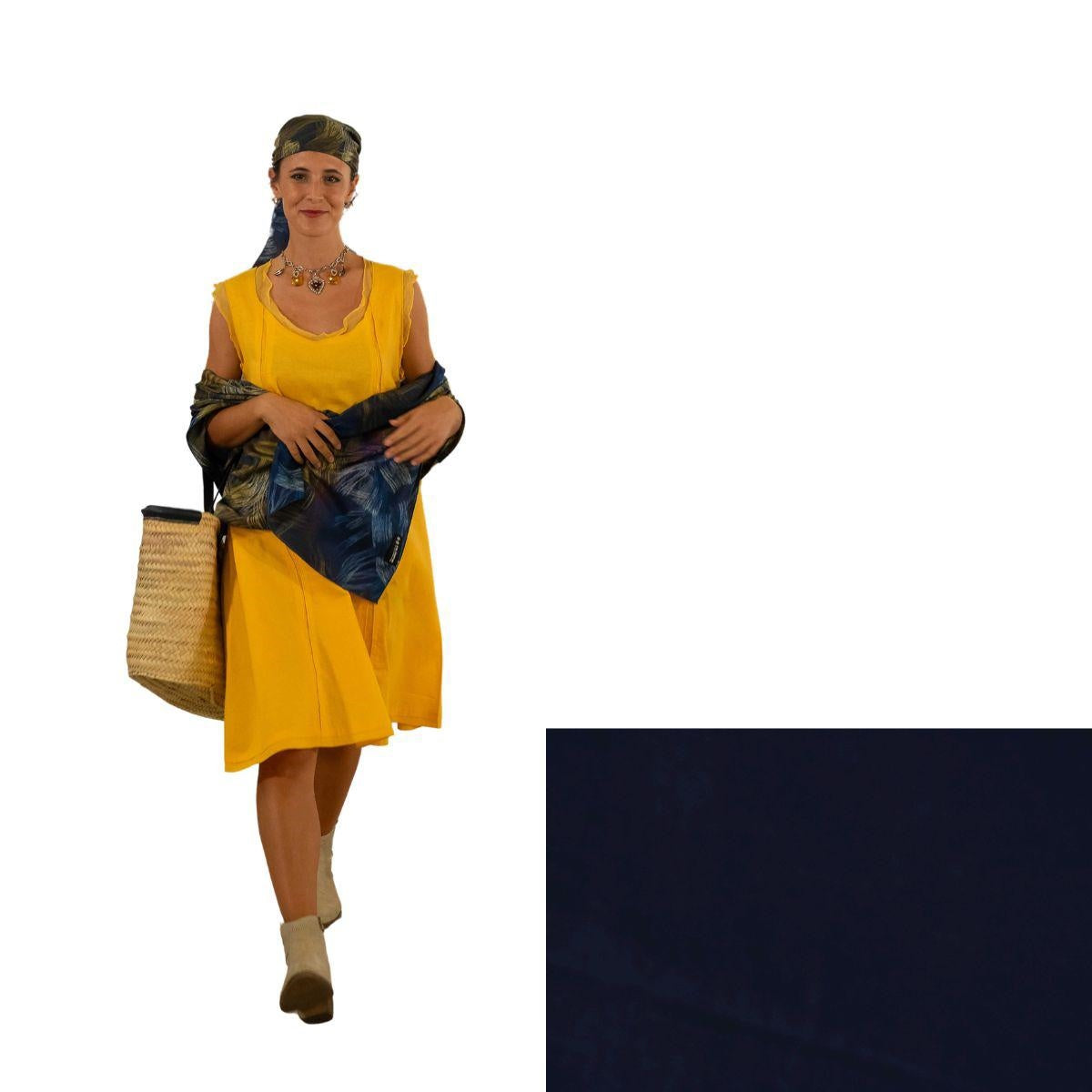 Abito blu in lino, cotone e pura seta, taglia M