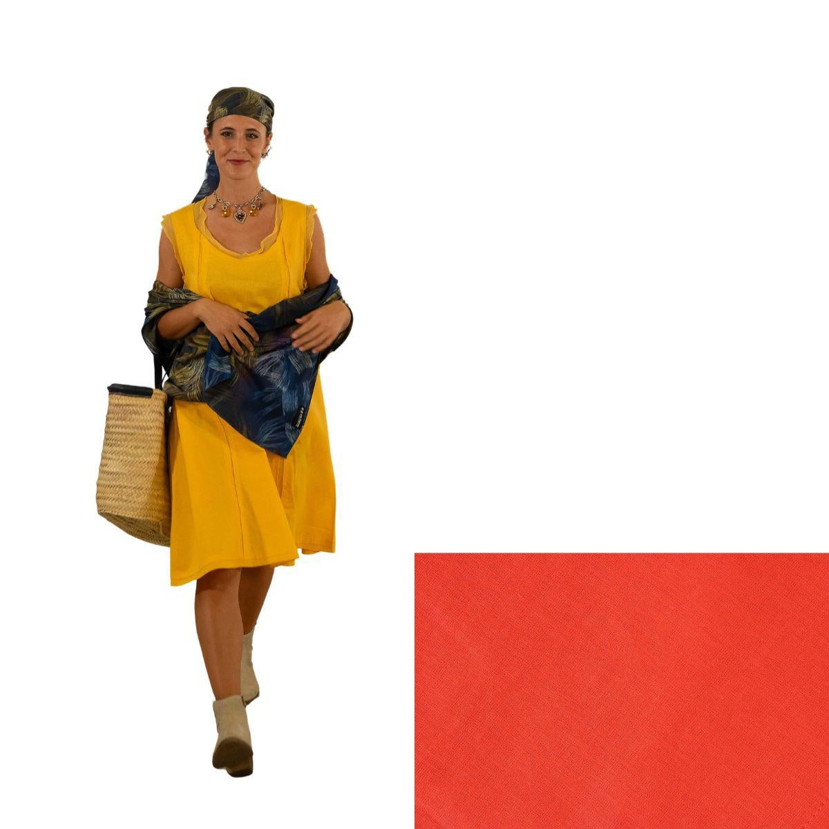Abito arancione in lino, cotone e pura seta, taglia L (modello 87108)