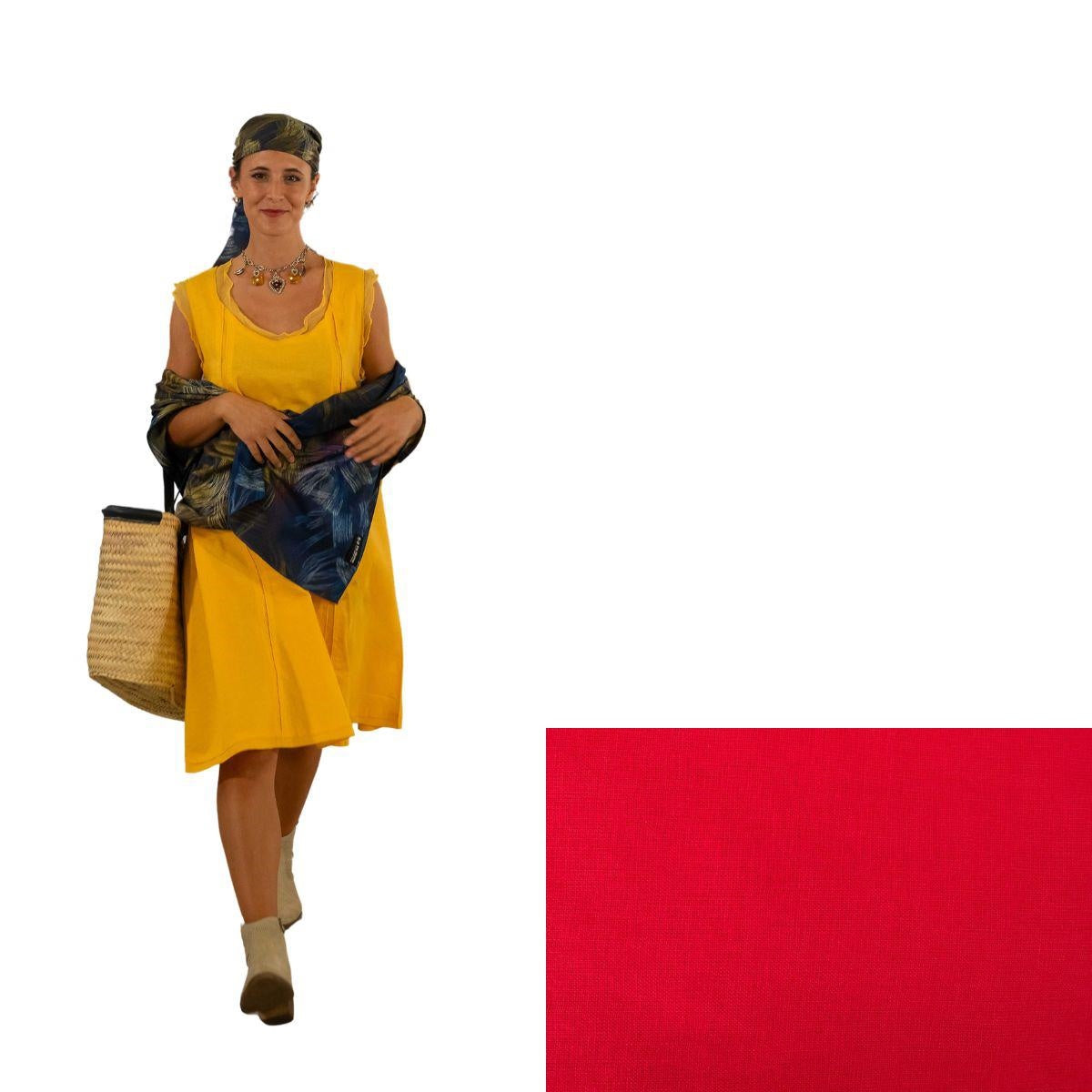 Abito rosso in lino, cotone e pura seta, taglia M