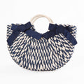 Borsa a mezzaluna in cellulosa tessile bianca e blu con fiocchi