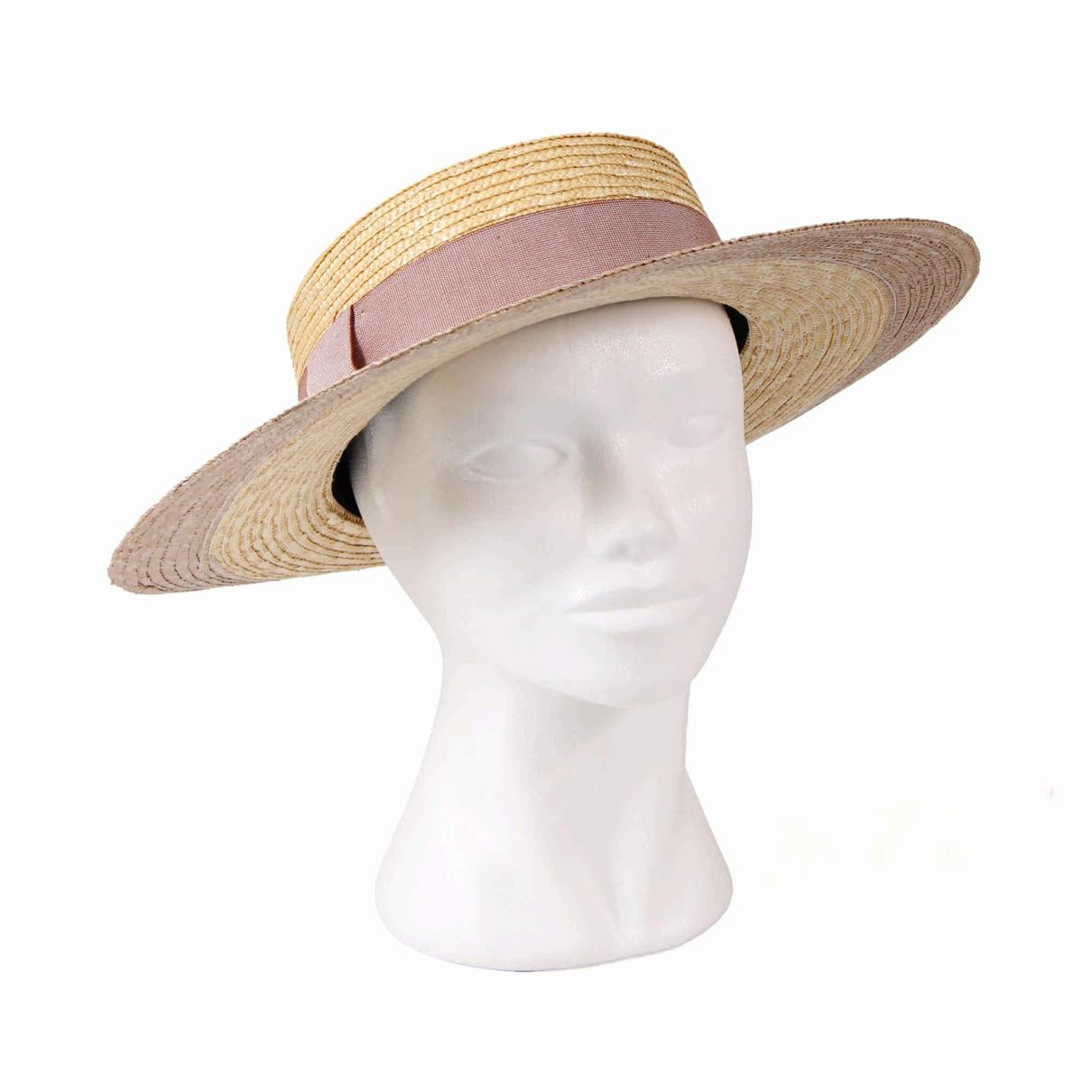 Cappello in paglia naturale con fascia rosa antico