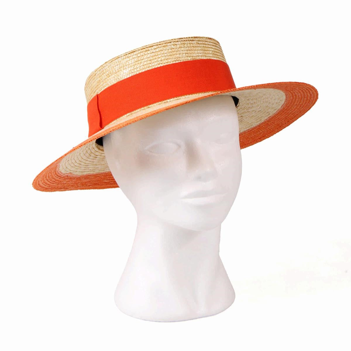 Cappello in paglia naturale con fascia arancione
