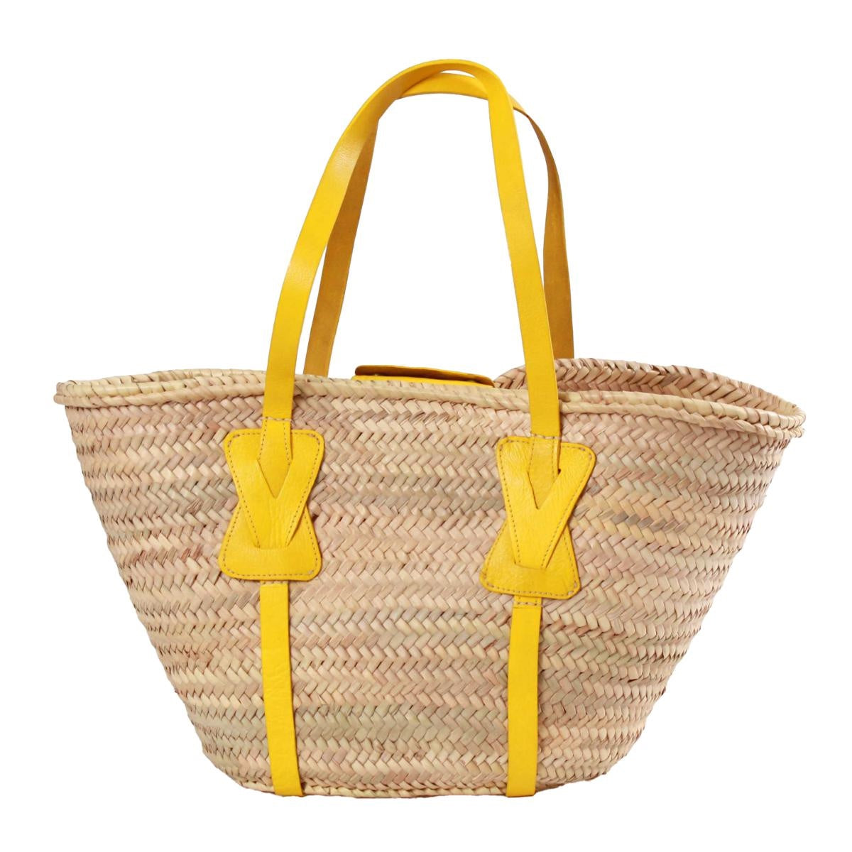 Borsa in paglia naturale con manici e fiocchi in vera pelle