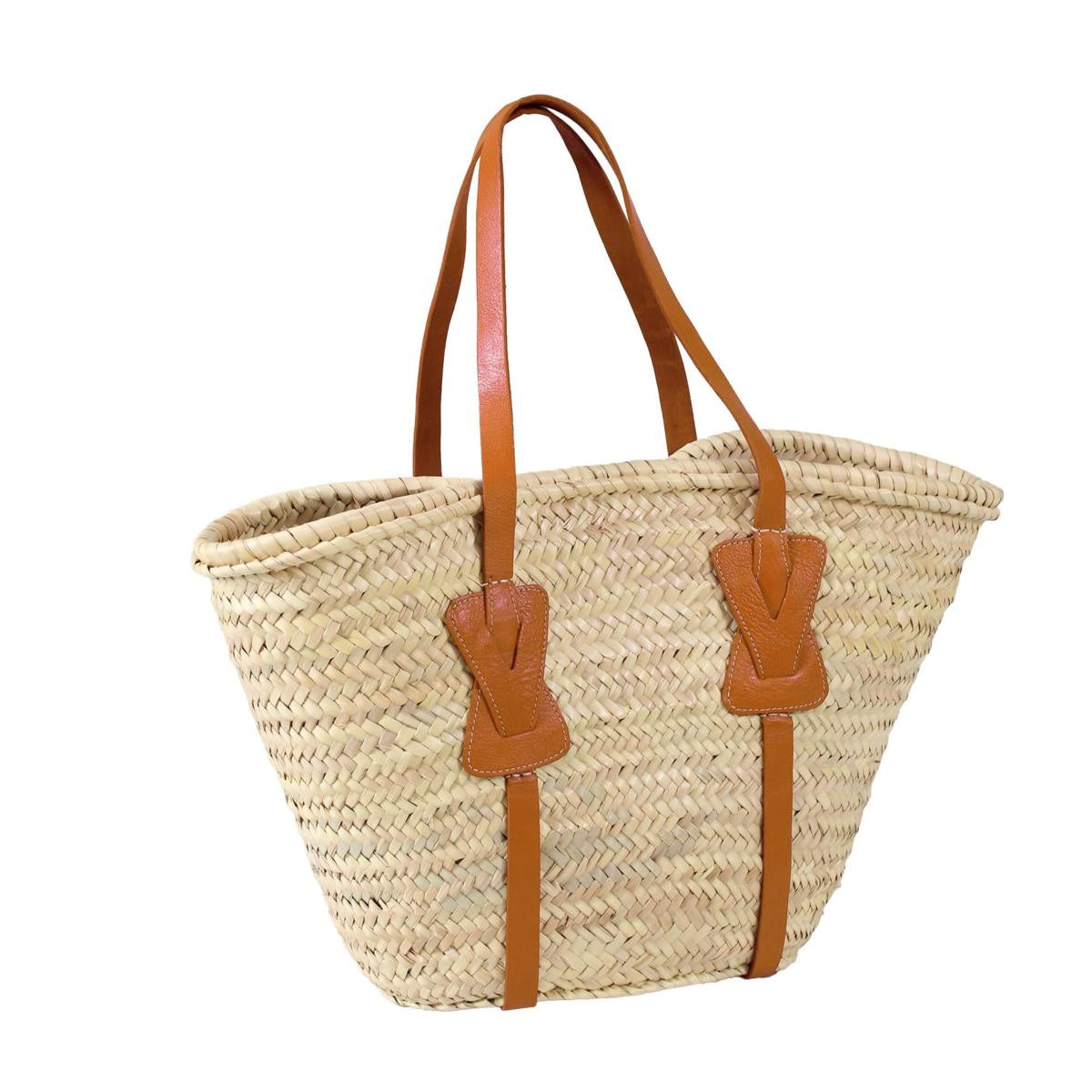 Borsa in paglia naturale con manici e fiocchi in vera pelle