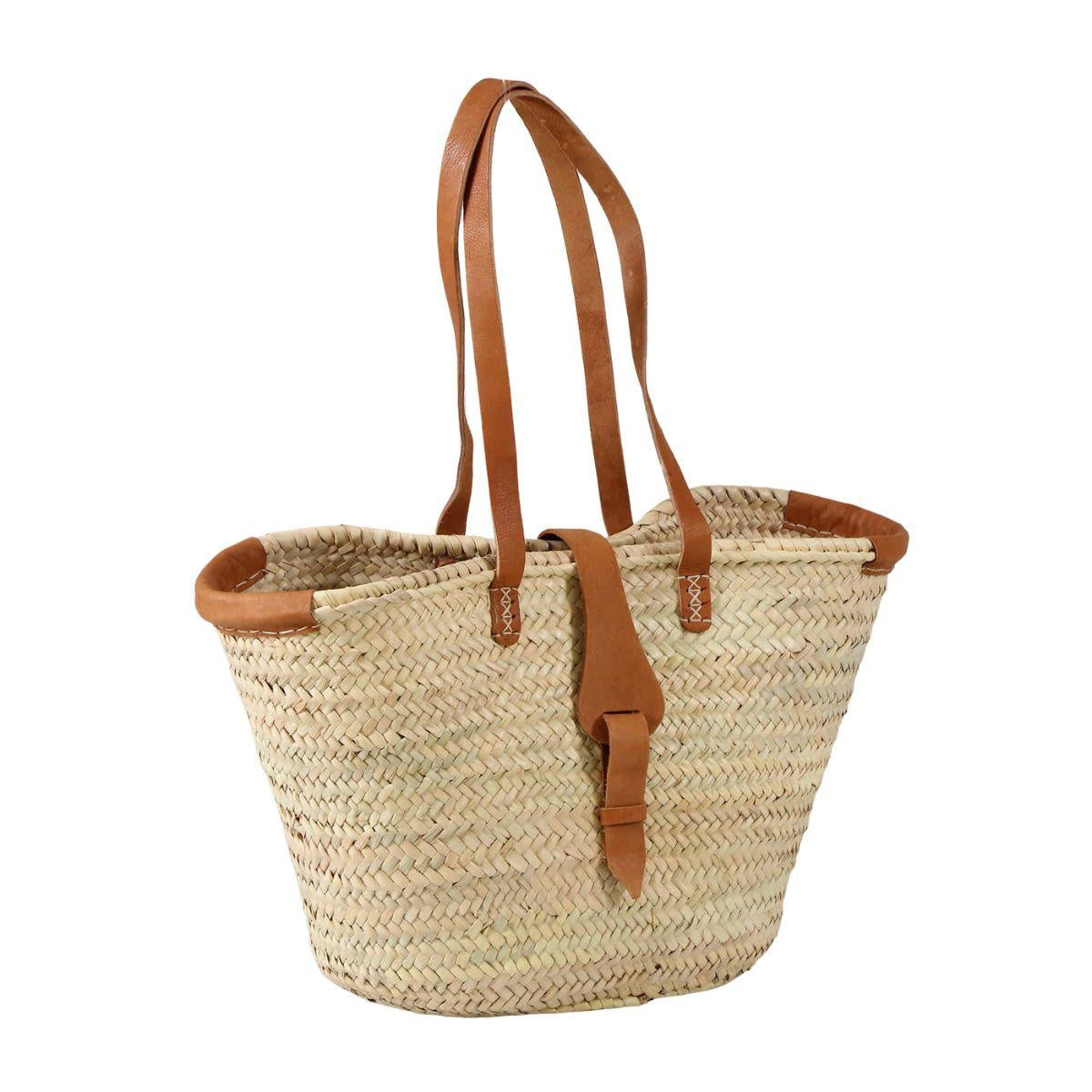 Borsa in paglia naturale e vera pelle marrone