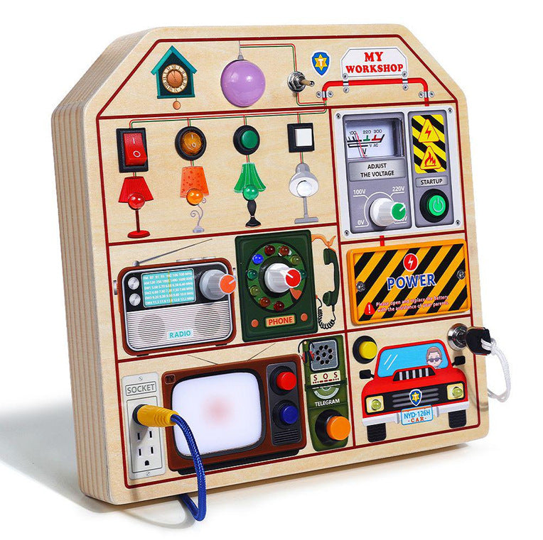 Busy board Montessori con volante, luci e suoni – dettaglio 8