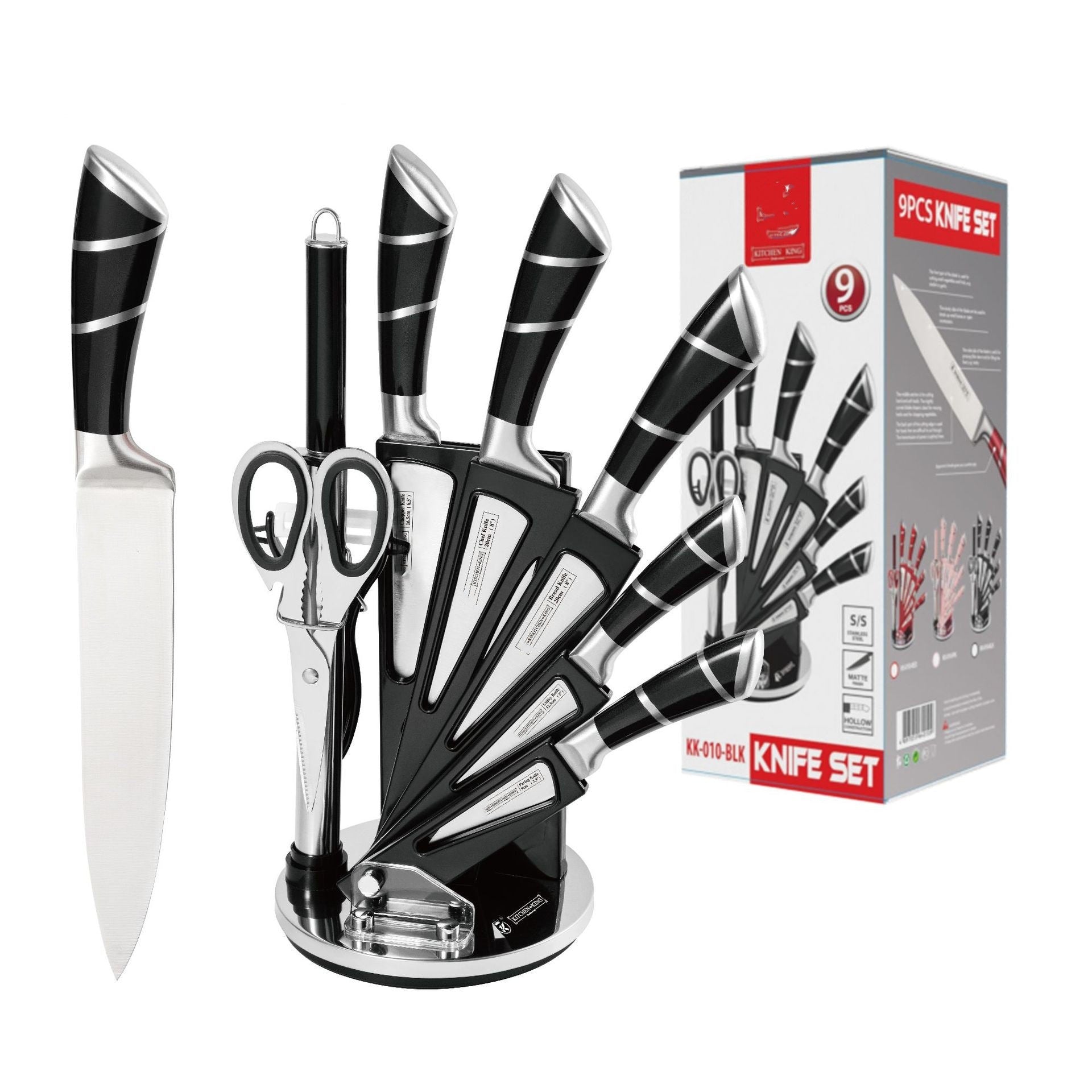 Set 8 coltelli da cucina in acciaio con ceppo girevole – dettaglio 5