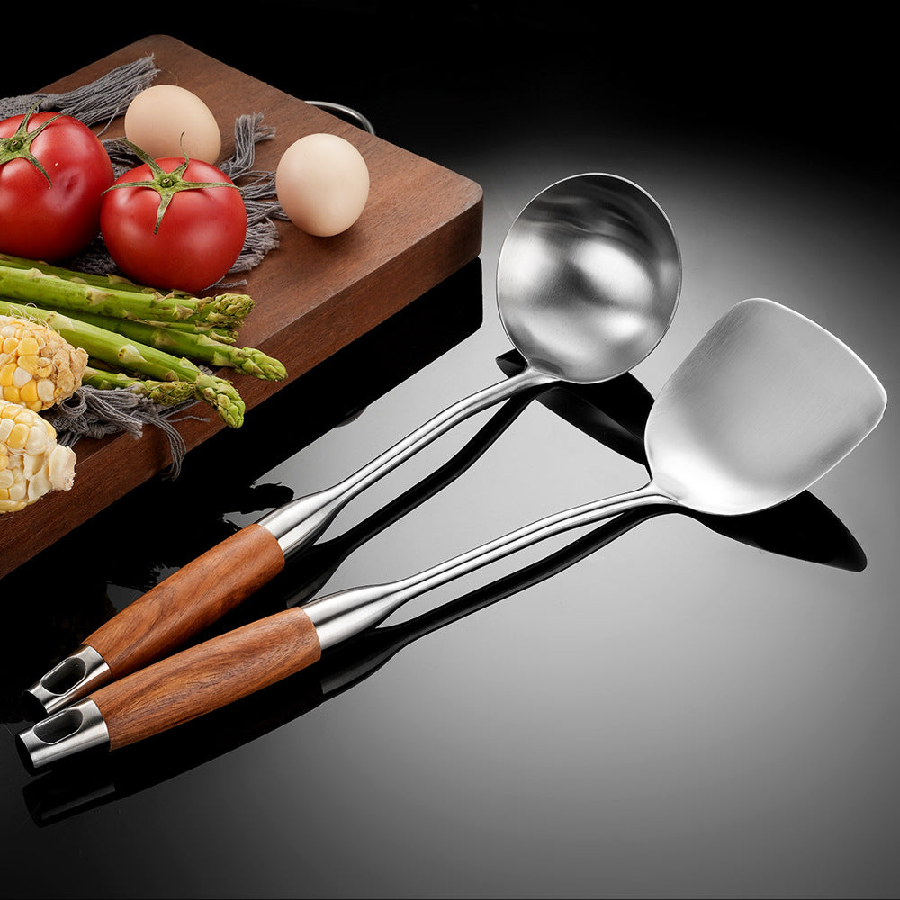 Utensili da cucina in acciaio con manico in legno, 10 tipi – dettaglio 3