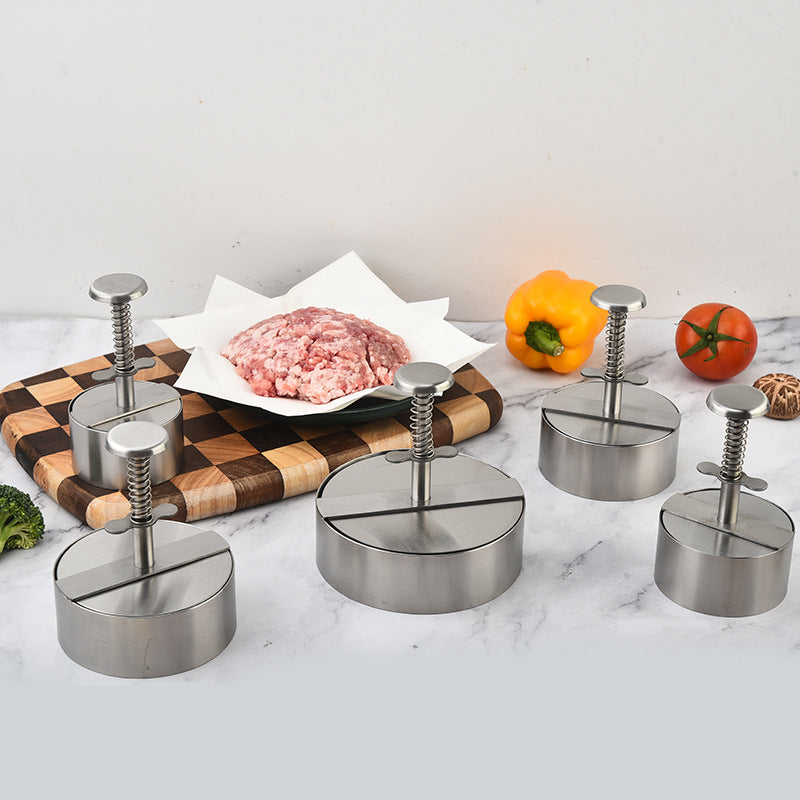 Pressa per hamburger in acciaio inox, cinque diametri