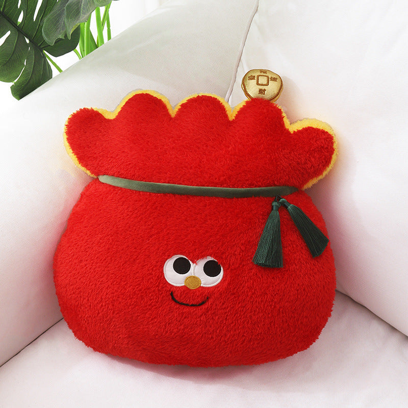 Cuscino peluche leone portafortuna, decoro per divano