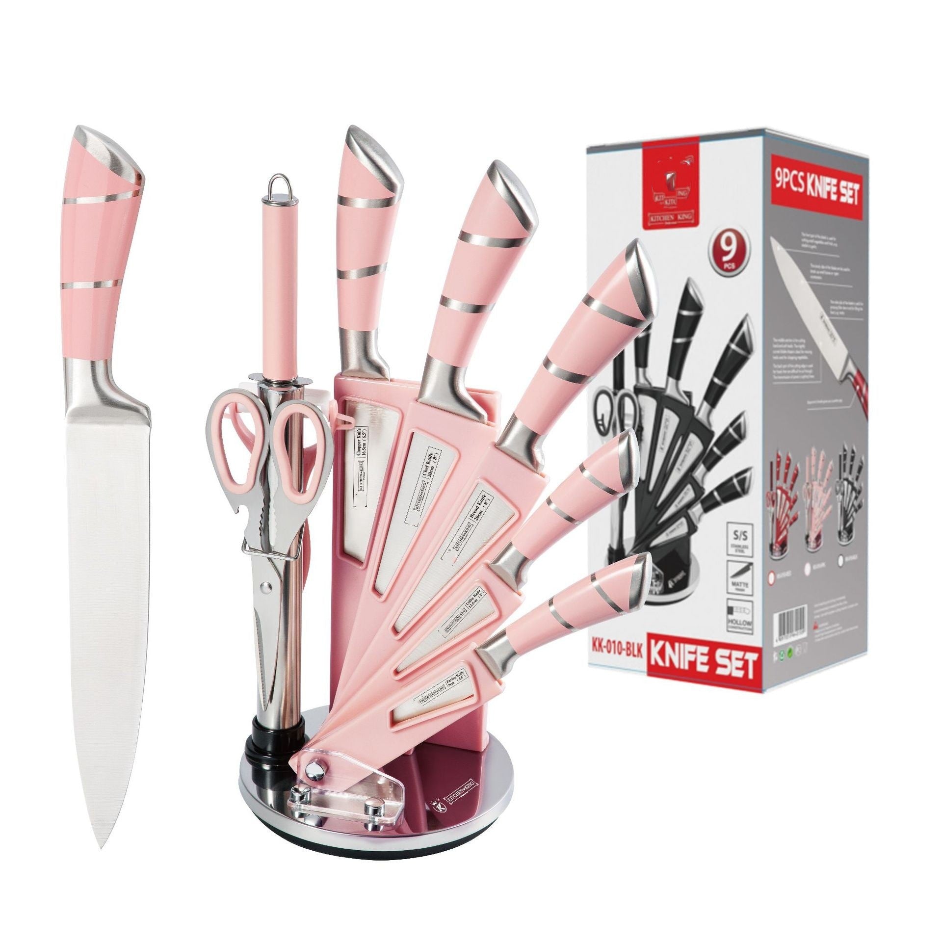 Set 8 coltelli da cucina in acciaio con ceppo girevole – dettaglio 6