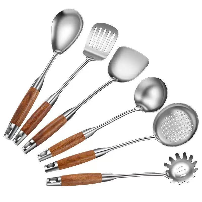 Utensili da cucina in acciaio con manico in legno, 10 tipi – dettaglio 4