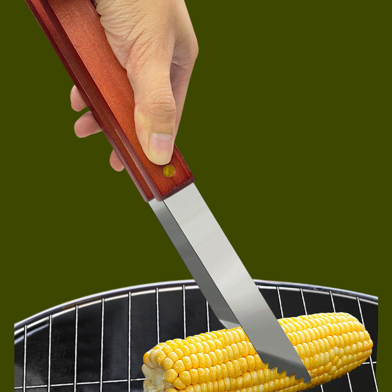 Set utensili da barbecue in acciaio con manico in legno – dettaglio 3