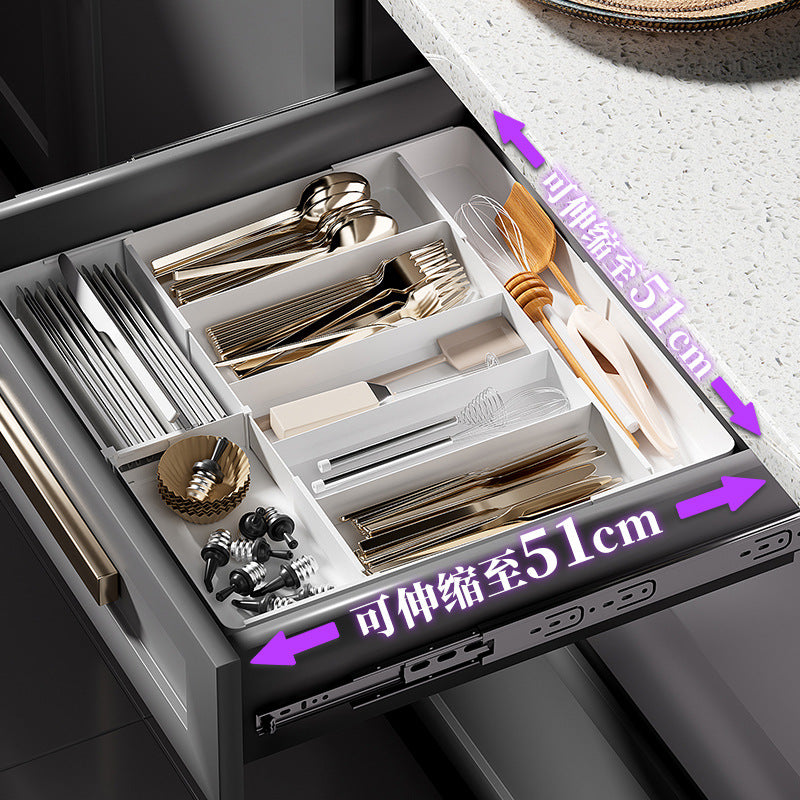 Organizer da cassetto estensibile con tre scomparti posate