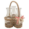 Oliera 3 posti con cesto in vimini e fiocco rosso, 23x23H10/28 cm (kit da 3)
