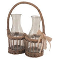 Oliera 2 posti in cesto di vimini con fiocco marrone, 23x10x27 cm (kit da 3)