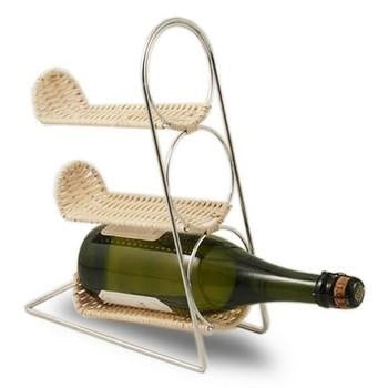 Portabottiglie 3 posti in cromo e midollino, 25x12x35 cm (kit da 10)
