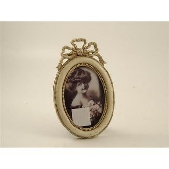 Portafoto ovale piccolo con fiocco color crema (kit da 5)