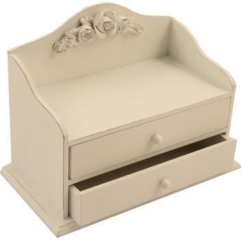 Portagioie in legno bianco a 2 cassetti con fiocco (kit da 3)
