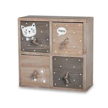 Portagioie a 4 cassetti in legno con gatti (kit da 3)
