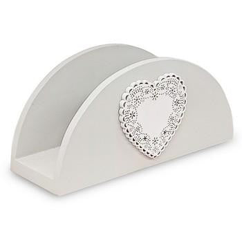 Portatovaglioli in legno tortora con cuore bianco, 15x5,5xH7 cm (kit da 10)