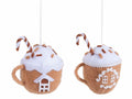 Addobbi in feltro da appendere all'albero di Natale a forma tazza con dolcetti, set da 12 pezzi, cm 9 x 7,5 x 12 H