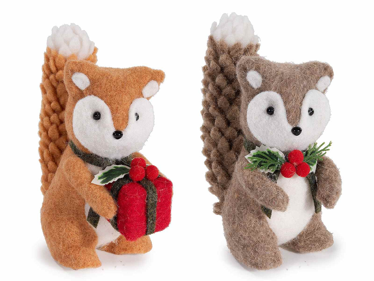Decorazioni di Natale realizzate in feltro a forma di scoiattolo con pacchetto, set da 4 pezzi, cm 14,5 x 7,5 x 17 H