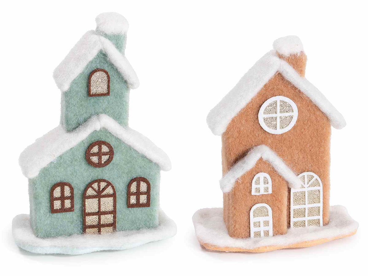 Decorazioni di Natale realizzate in feltro a forma di casetta / villaggio, set da 6 pezzi, cm 14 x 8 x 18,5 H